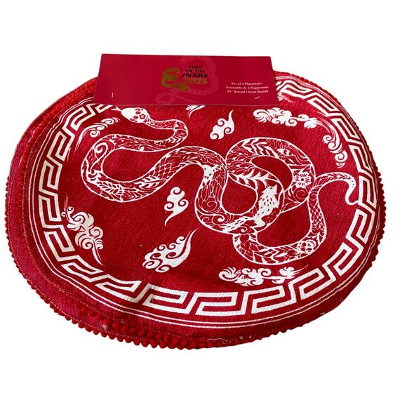 Year of the Snake 2025 Round 15in Placemat Set of 4 Red White Lunar New Year New - Picture 5 of 14